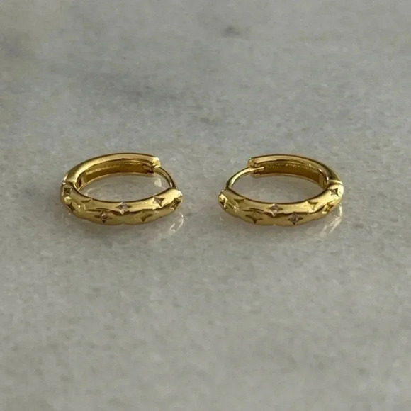 Modest Lu Jewelry - COPY - Gold Crystal Star Pave Huggie Hoop Earrings
Brand New